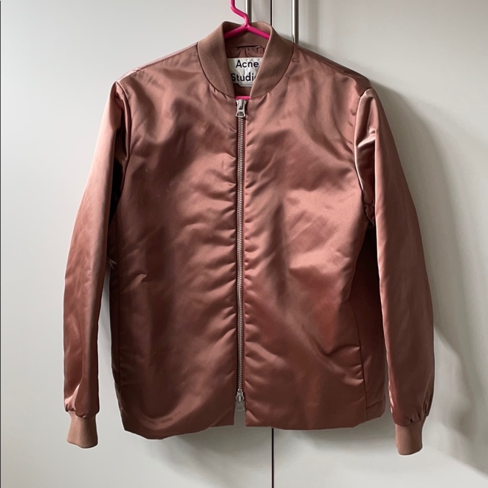 Acne Studios Rose Gold Satin Bomber Jacket